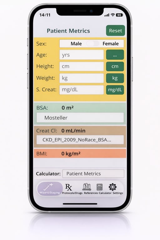 Altai Oncology App showing clinical calculator